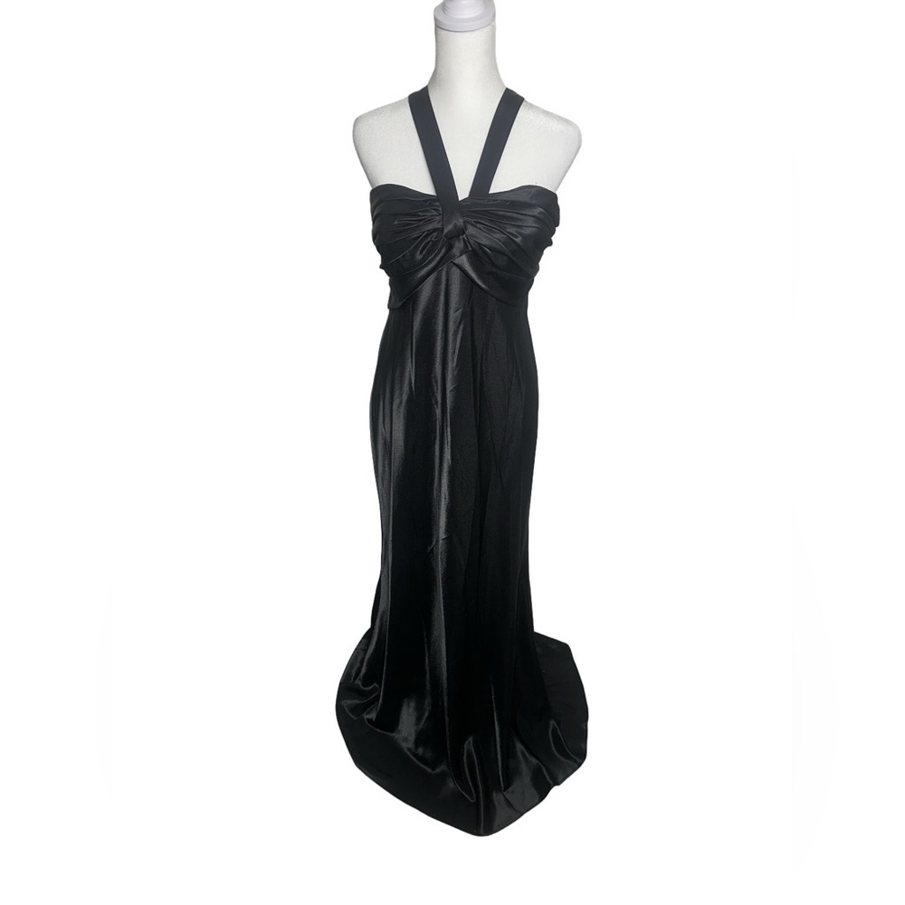 VTG 90 Y2K Prom Dress Black Whimsigoth Glam Vamp Satiny Slinky Sexy Maxi Gown 12